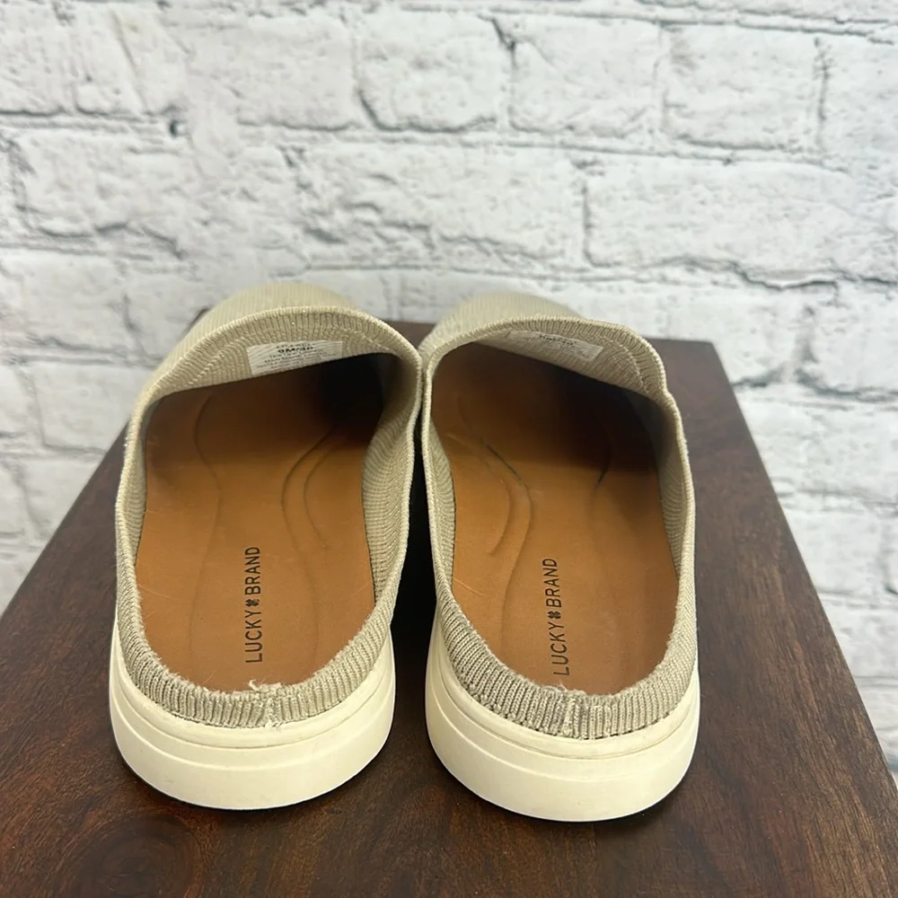 LUCKY BRAND Laeli Mesh Metallic Knitted Slip-On Loafer Mules 9M Beige/Gold VGC!